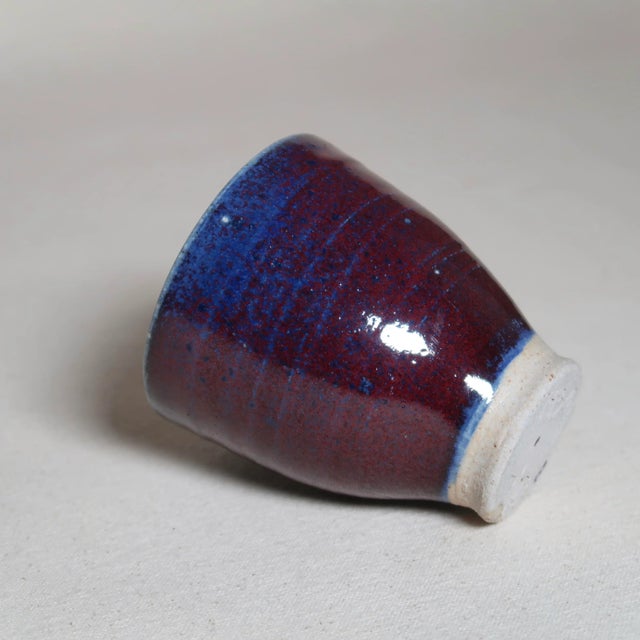 Contemporary Studio Pottery Cup With Layered Blue and Iron-Red Glaze For Sale - Image 10 of 12