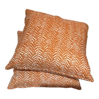 Fleming Burnt Orange and White Geometric Pillow Covers- Set of 2 For Sale