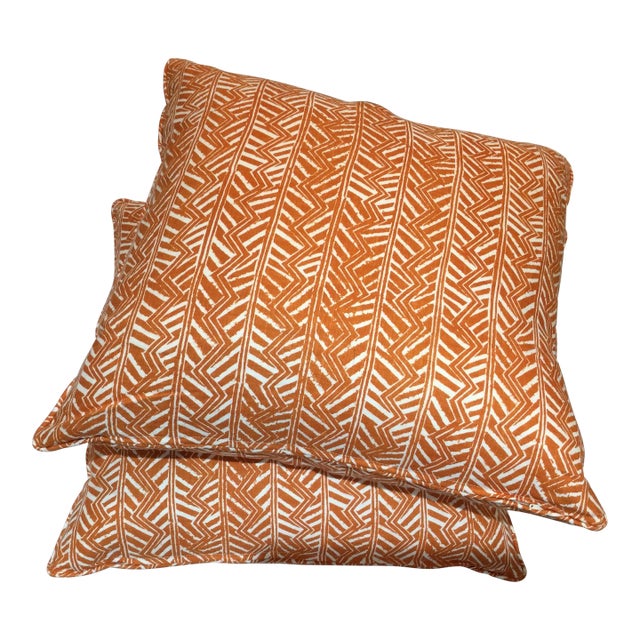 Fleming Burnt Orange and White Geometric Pillow Covers- Set of 2 For Sale