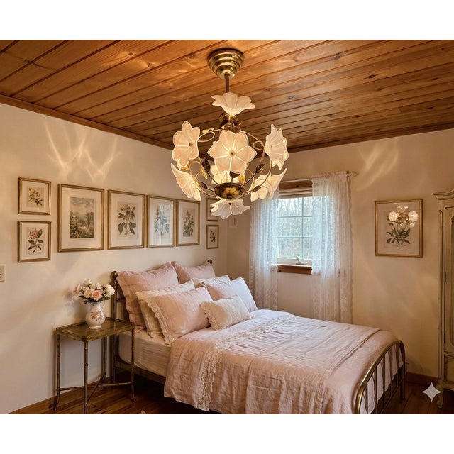 Illuminate your space with the ethereal beauty of this 1980s-inspired Murano-style floral chandelier. A true masterpiece...