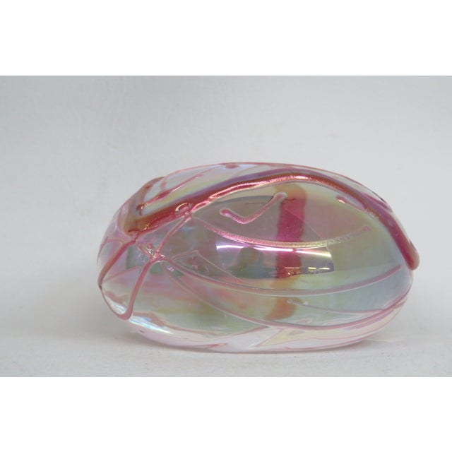 Intaglio Anton Pink Iridescent Carnival Glass Paperweight Studio Art 4613b For Sale - Image 9 of 18