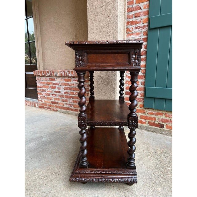 Antique English Server Console Table Jacobean Carved Oak Barley Twist C1900 For Sale - Image 11 of 18