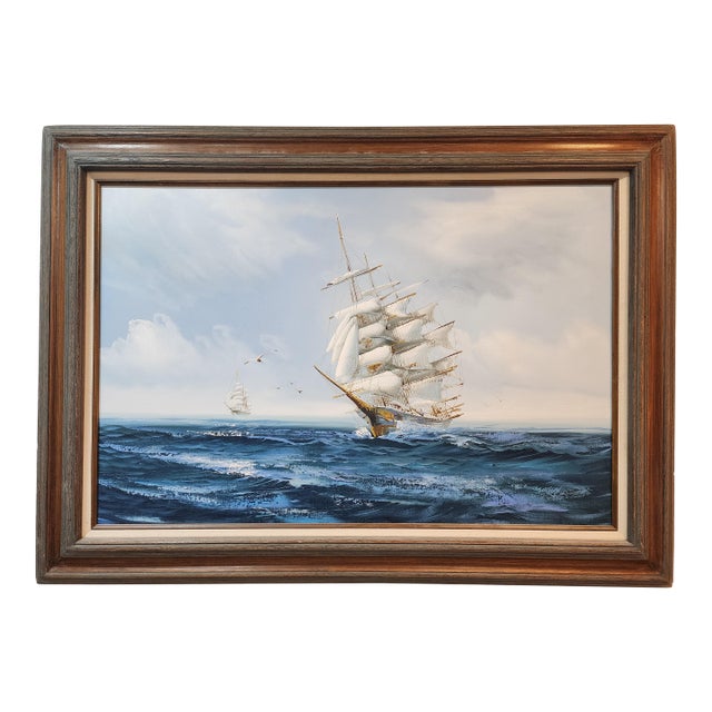 Mid 20th Century Nautical Hewett Jackson Original Oil: Maritime Clipper Seascape For Sale