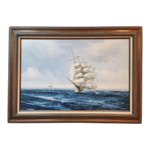 Mid 20th Century Nautical Hewett Jackson Original Oil: Maritime Clipper Seascape