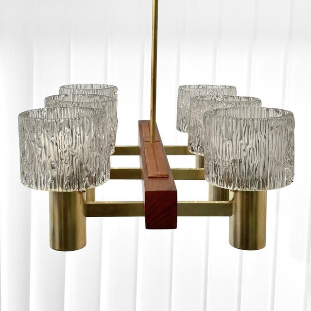 Scandinavian Modern Teak & Glass Chandelier attributed to Hans-Agne Jakobsson for Hans-Agne Jakobsson Ab Markaryd, Sweden, 1950s For Sale - Image 10 of 17
