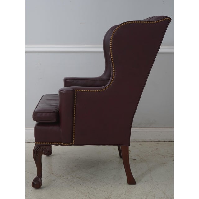 Queen Anne Pair of Hancock & Moore Tufted Leather Wing Library Chairs For Sale - Image 3 of 18