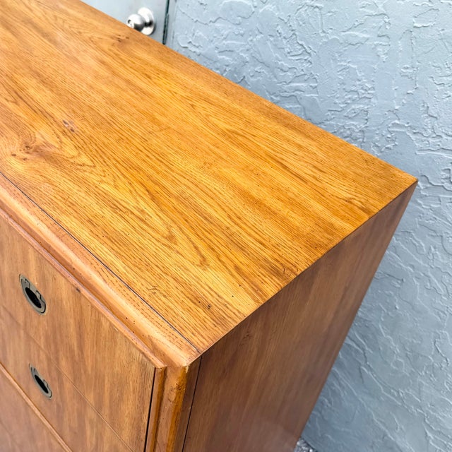 Mid 20th Century Drexel “Passages” Campaign Style Highboy Dresser For Sale - Image 5 of 12