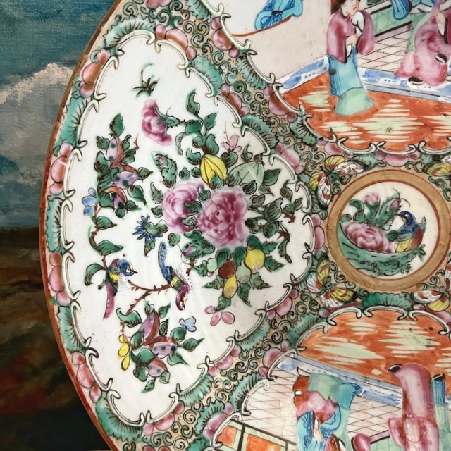 Ceramic Antique Porcelain Chinoiserie Rose Medallion Round Platter For Sale - Image 7 of 10