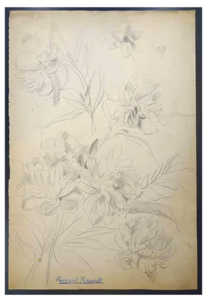 Albert Fernand-Renault, Flowers, Drawing, 1950s