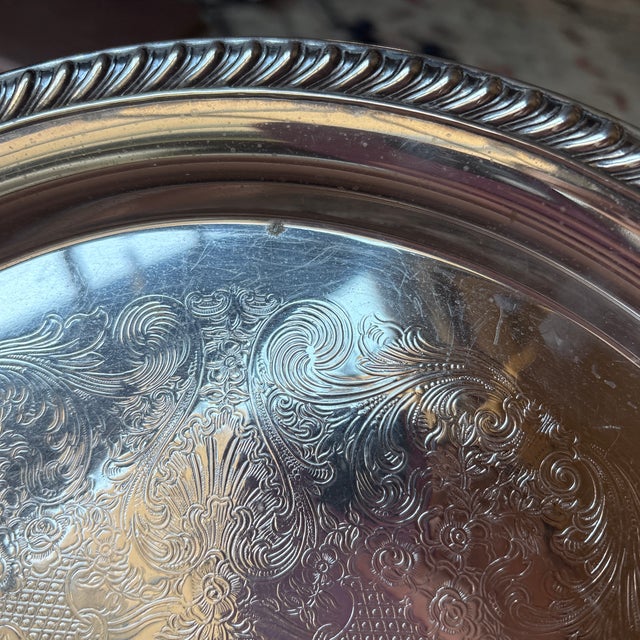 1980s Wm Rogers Round Silverplate Serving Tray For Sale - Image 5 of 9