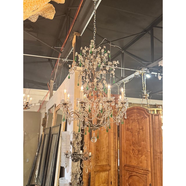 19th Century Italian Tole and Green Crystal Drop Chandelier For Sale - Image 9 of 9