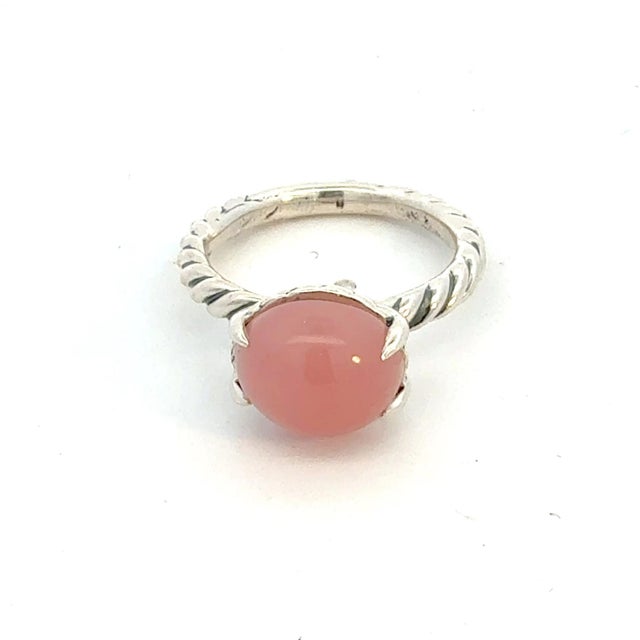 1990s David Yurman Guava Chalcidony Ring Size 7 Sterling Silver Estate For Sale - Image 4 of 5