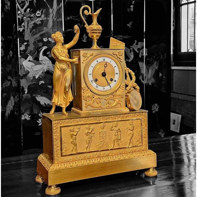 Empire Golden Bronze Pendulum, France For Sale - Image 9 of 11
