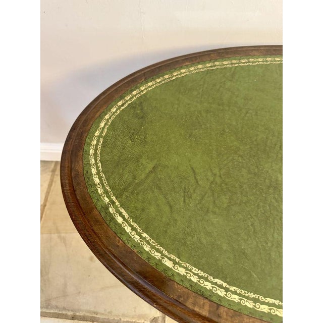 Mid 19th Century Antique Victorian Walnut Oval Writing Table with Leather Top, 1860 For Sale - Image 5 of 7