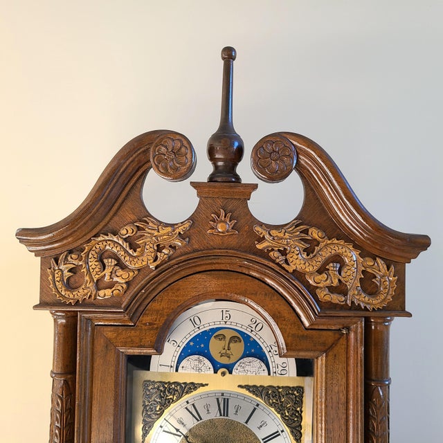 1970s Dragon German Moonface Grandfather Clock For Sale - Image 4 of 12