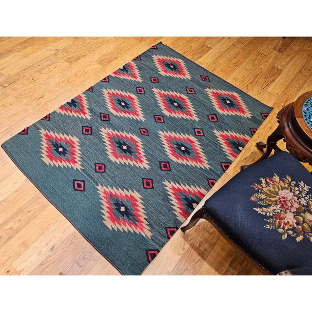 Rustic Vintage Handwoven Kilim Rug, Wool & Cotton, Southwestern Style For Sale - Image 3 of 12
