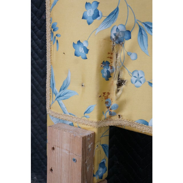 Vintage Yellow & Blue Chintz Upholstered Serpentine Tufted King Size Headboard For Sale - Image 11 of 14