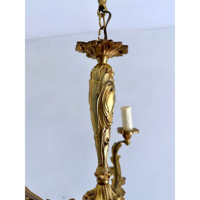 1950s Louis XV Cast Brass Three-Light Chandelier, France, 1940s For Sale - Image 5 of 16