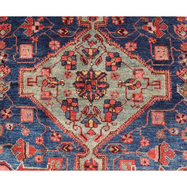 Antique Persian Karajeh Rug With Geometric Medallions in Green, Blue, and Red 5'2 X 7'10 For Sale - Image 9 of 14