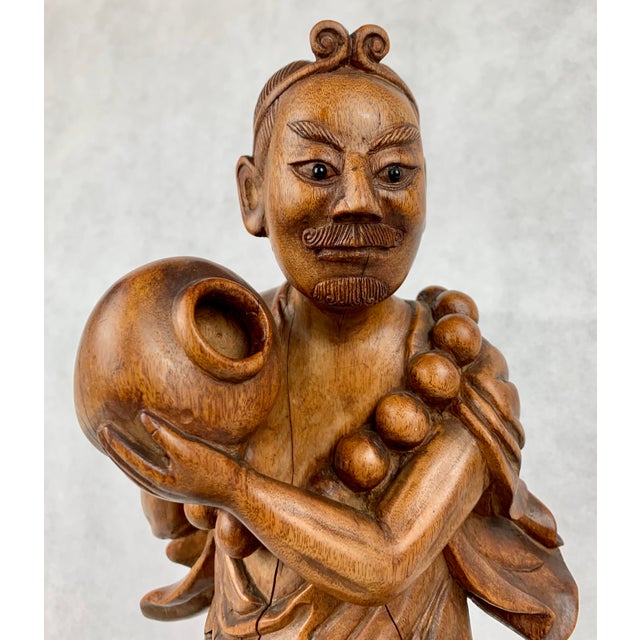 Late 19th Century Chinese Hand Carved Teak Figural Group-14.5” Tall For Sale - Image 5 of 12