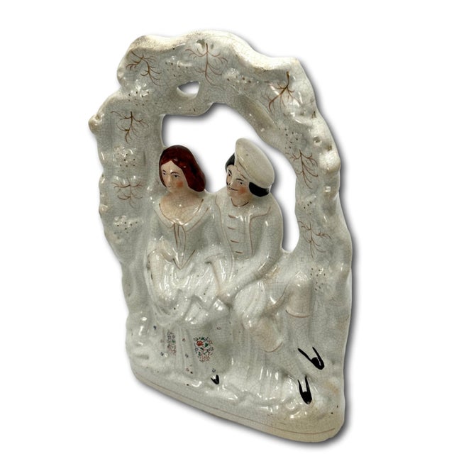 Ceramic Large Mid 19th Century Antique English Staffordshire Pottery Queen Victoria & Prince Albert Garden Trellis Figure For Sale - Image 7 of 12