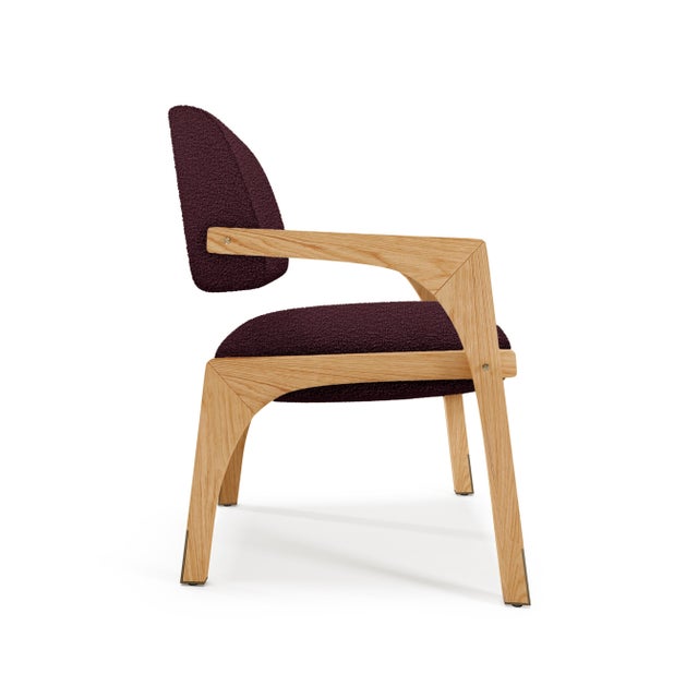 Arches Dining Chair in Dark Red Bouclé and Oak from Insidherland, in New conditions. Designed from 2000 Labeled by Maker