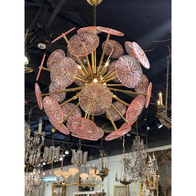 Pink Murano Pink Glass Disc Sputnik Chandelier For Sale - Image 8 of 9