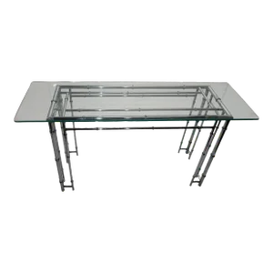 Mid 20th Century Hollywood Regency Chrome Faux Bamboo Console
