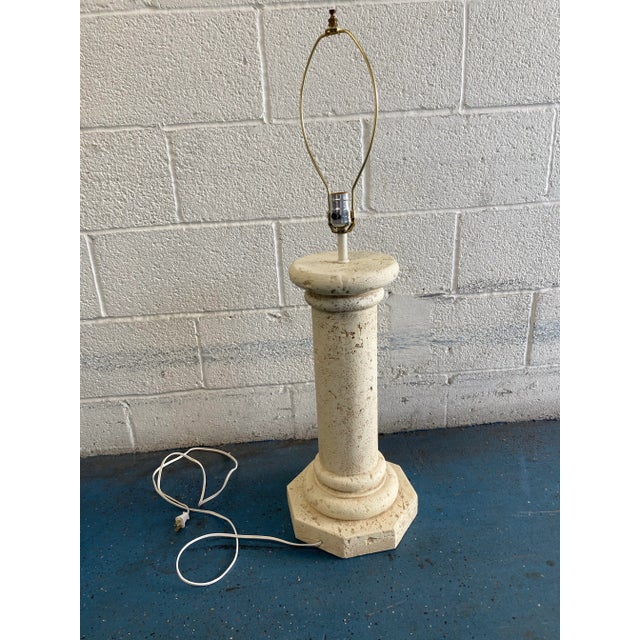 Ivory 1980s Faux Stone Coral Column Style Coastal Table Lamp For Sale - Image 8 of 10