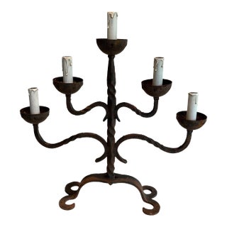 1950s Wrought Iron Candlestick With 5 Lights For Sale