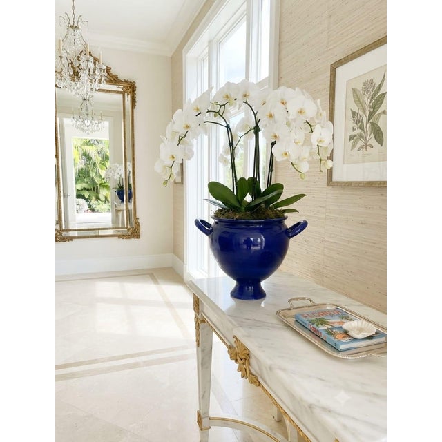 Vintage Cobalt Blue Glazed Glazed Ceramic Urn-Form Vase With Loop Handles For Sale - Image 10 of 12