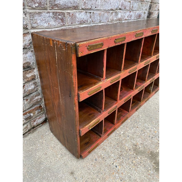 Vintage Red Wood Post Office Mail Sorter Console Table Chairish