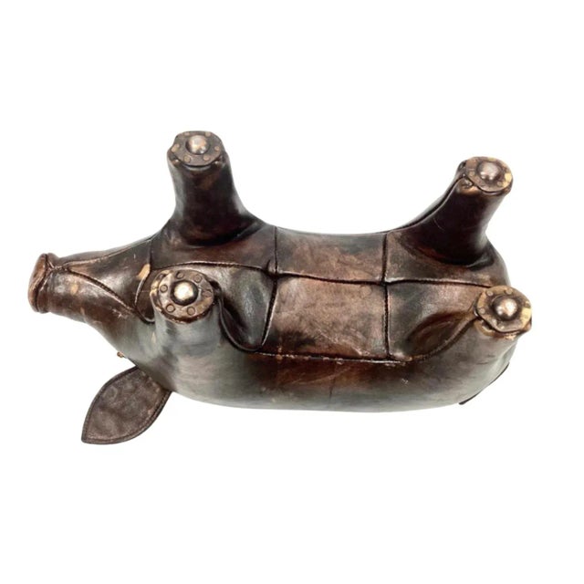 Vintage Brown Leather Pig Abercrombie & Fitch Footstool For Sale In Tampa - Image 6 of 8