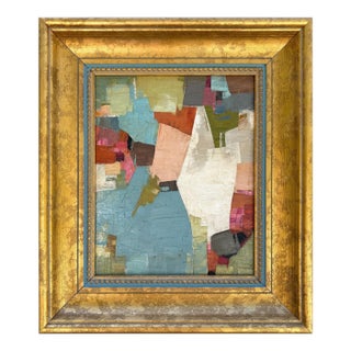 Contemporary Colorful Abstract Oil Painting in Vintage Frame For Sale