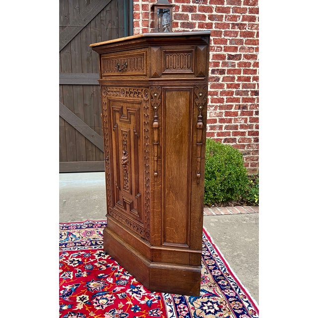 French Antique French Corner Cabinet Cupboard Storage With Drawer Key Oak Tall 19th C For Sale - Image 3 of 12