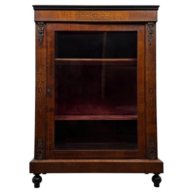 19th Century Antique English Victorian Inlaid Walnut Pier Display Cabinet For Sale - Image 11 of 11