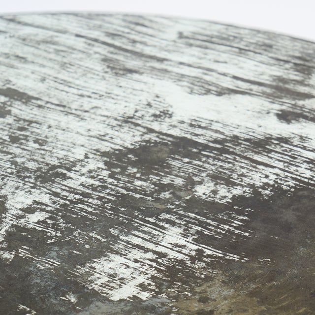 Modern Acid Etched Rolled Steal and Glass Side Table For Sale - Image 3 of 3