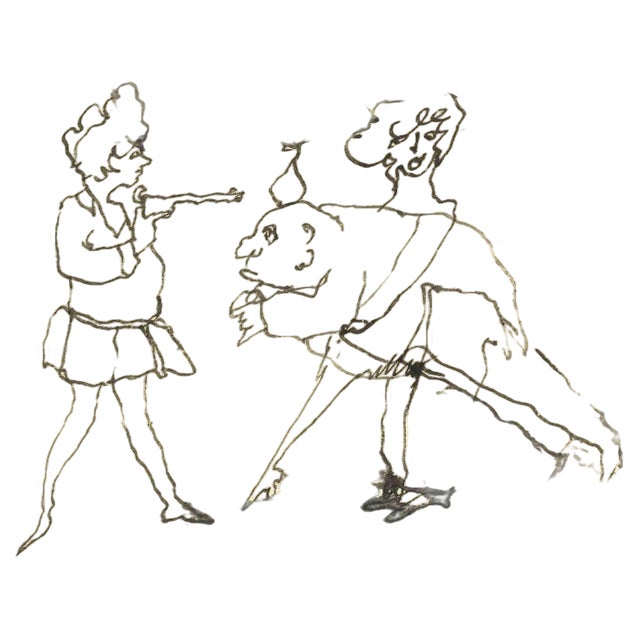 Mino Maccari, Sister and Sister in Law, Ink on Paper, Mid-20th Century For Sale