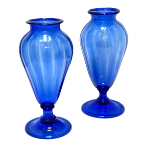 Large Pair Antique Murano Cobalt Blue Amphora Vases
