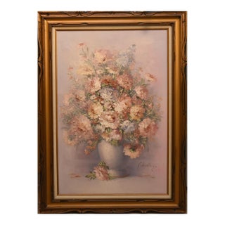 1990s Floral Rhapsody in Pink Art Deco Oil Painting For Sale