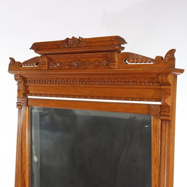 Wood Antique Rj Horner Eastlake Carved Original Golden Oak 4-Drawer Mirrored Dresser For Sale - Image 7 of 14