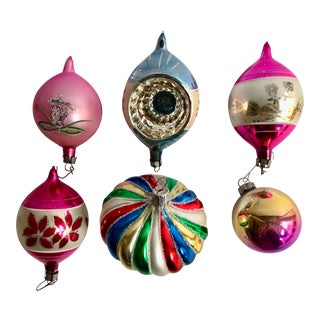 Vintage Glass Christmas Ornaments - Set of 6 For Sale