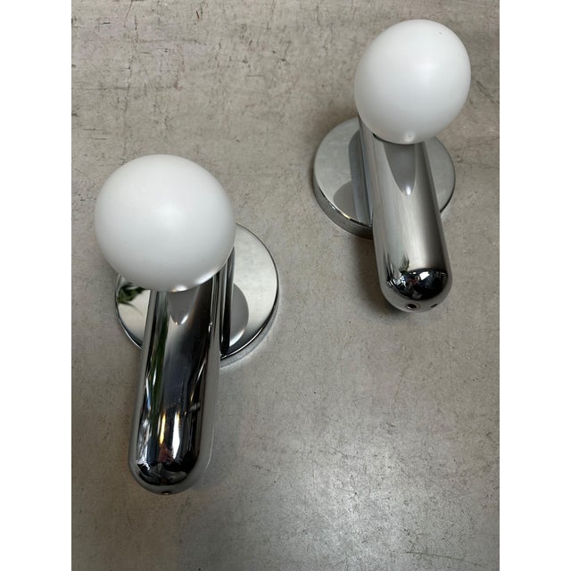 Vintage Wall Lamps in Chrome and Opaline, 1960s, Set of 2 For Sale - Image 9 of 9