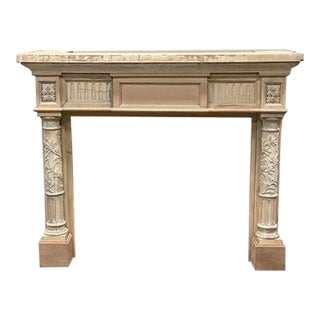 French Louis XVI Neoclassical Style Carved Wood Fireplace Mantel For Sale