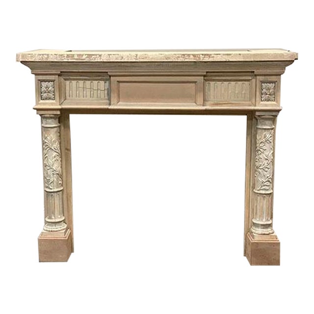 French Louis XVI Neoclassical Style Carved Wood Fireplace Mantel For Sale