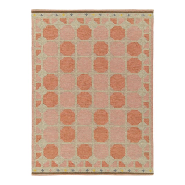 Scandinavian Style Kilim Rug in Pink, Greige Geometric Pattern by Rug & Kilim 4x6 For Sale