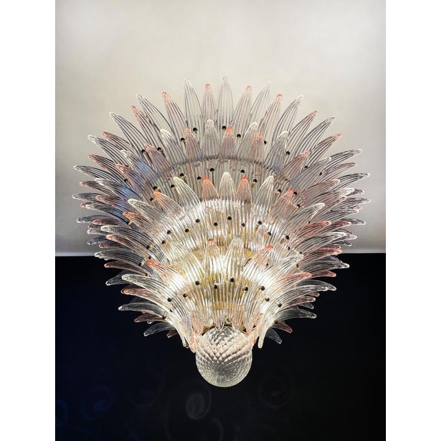 Palmette Ceiling Light Four Levels with 163 Pink and Trasparent Glasses, 1990s For Sale - Image 10 of 18