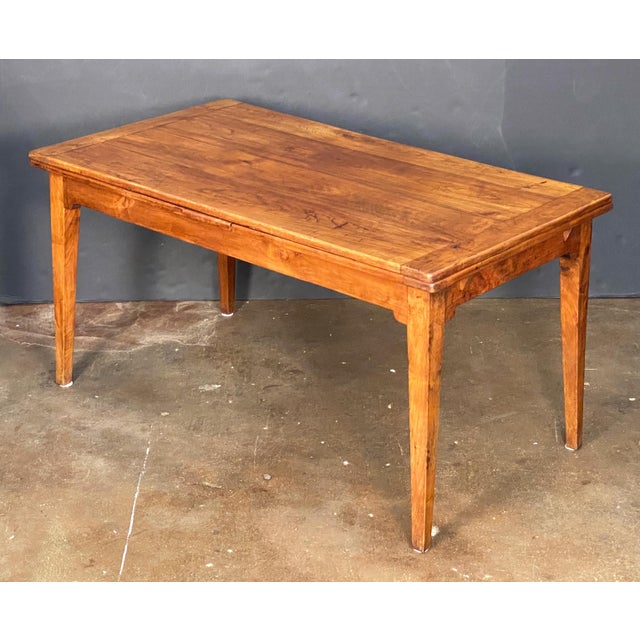 Wood Large French Farm Table of Cherry Wood With Two Draw Leaves For Sale - Image 7 of 14