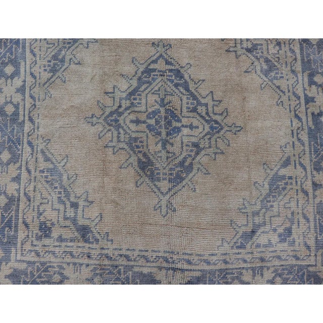 Turkish Oushak Gallery Rug in Muted Blue and Cream With Geometric Design 5'0 X 12'5 For Sale - Image 9 of 12