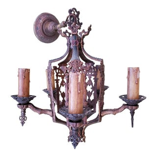 1920s Spanish Revival Gothic 5-Light Electric Dark Bronze Finish Chandelier For Sale